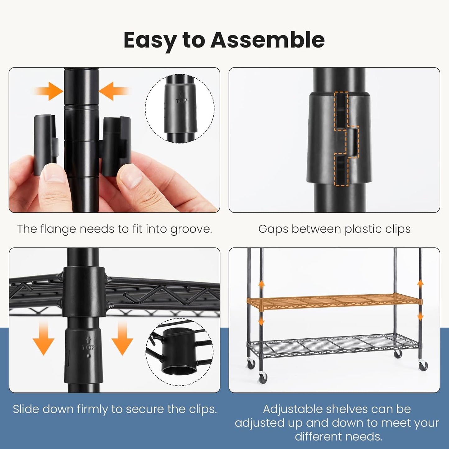 DUMOS Heavy Duty Rolling Garment Rack 3 Tiers Adjustable Wire Shelving with Side Hooks Portable Closets Freestanding Wardrobe with Lockable Wheels Double Hanger Rods for Hanging Clothes