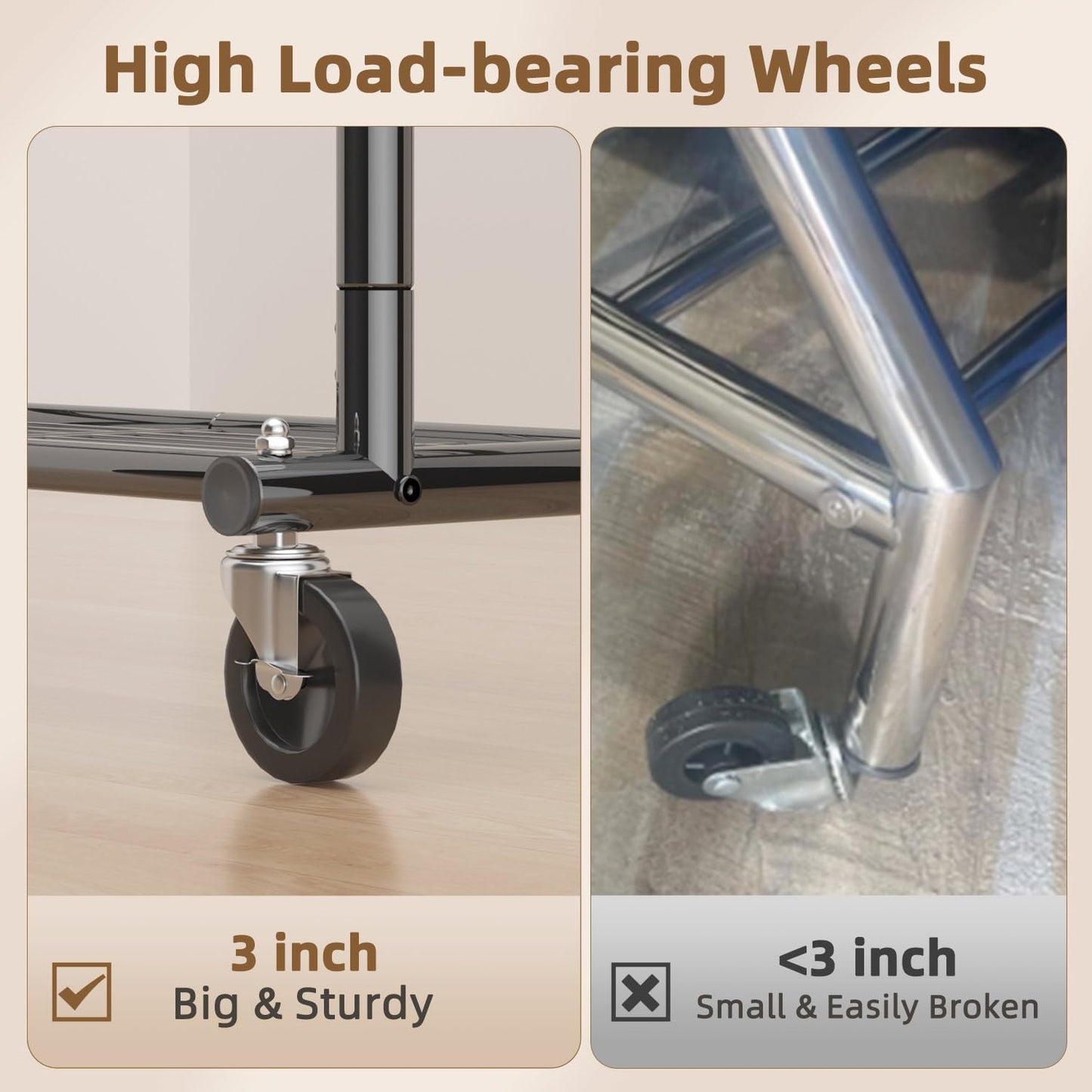 EAGMAK Heavy Duty Clothes Rack Load 556 LBS, Rolling Clothing Rack With Shelves, Height Adjustable Metal Clothes Hanger with Wheels Portable Wardrobe Organizer Garment Rod for Hanging Clothes (Black)