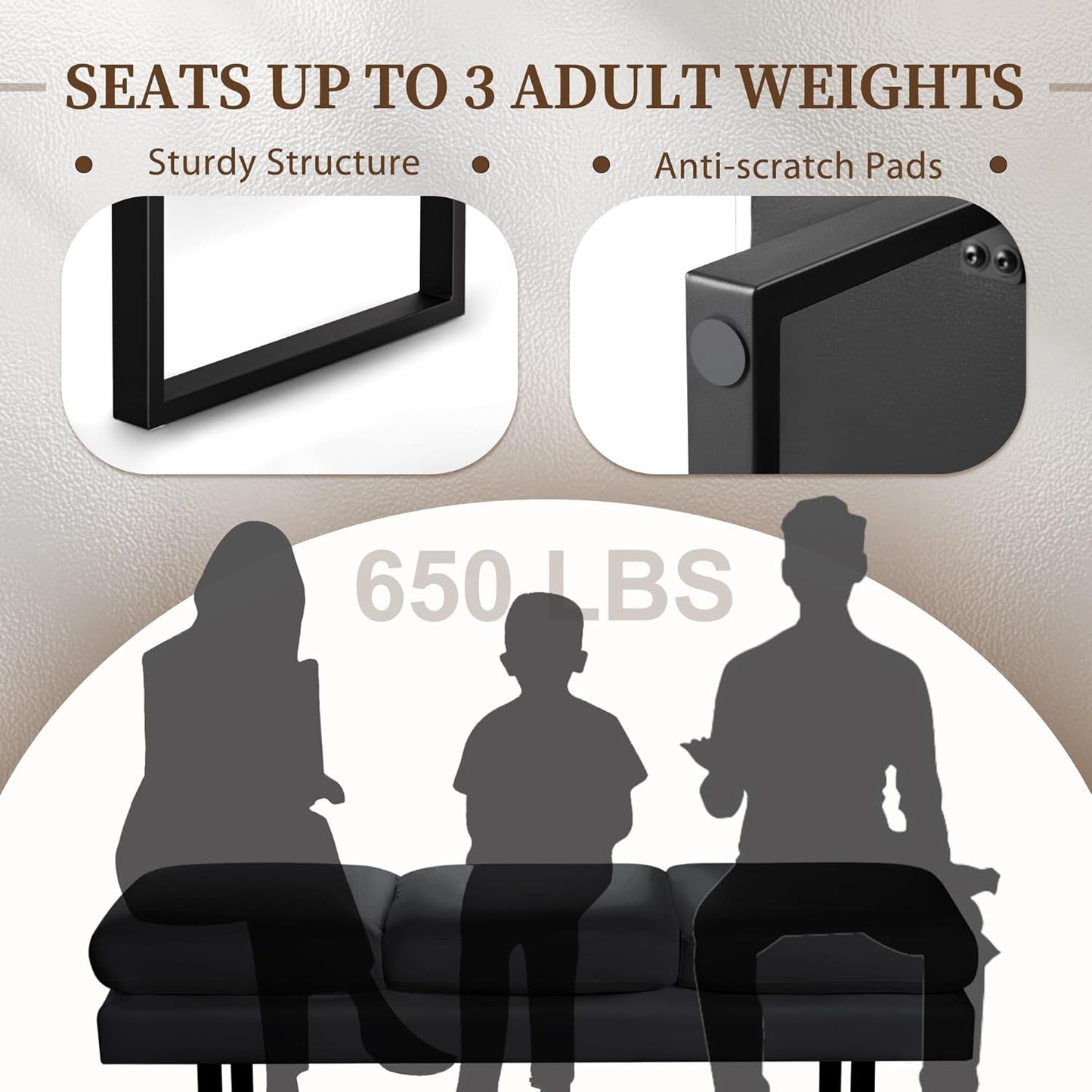 Furniwell Waiting Room Bench with 3 Seats,Faux Leather Reception Bench Upholstered Office Guest Chair Seating,Waiting Room Chair for Salon,Conference Room and Shop (Black)