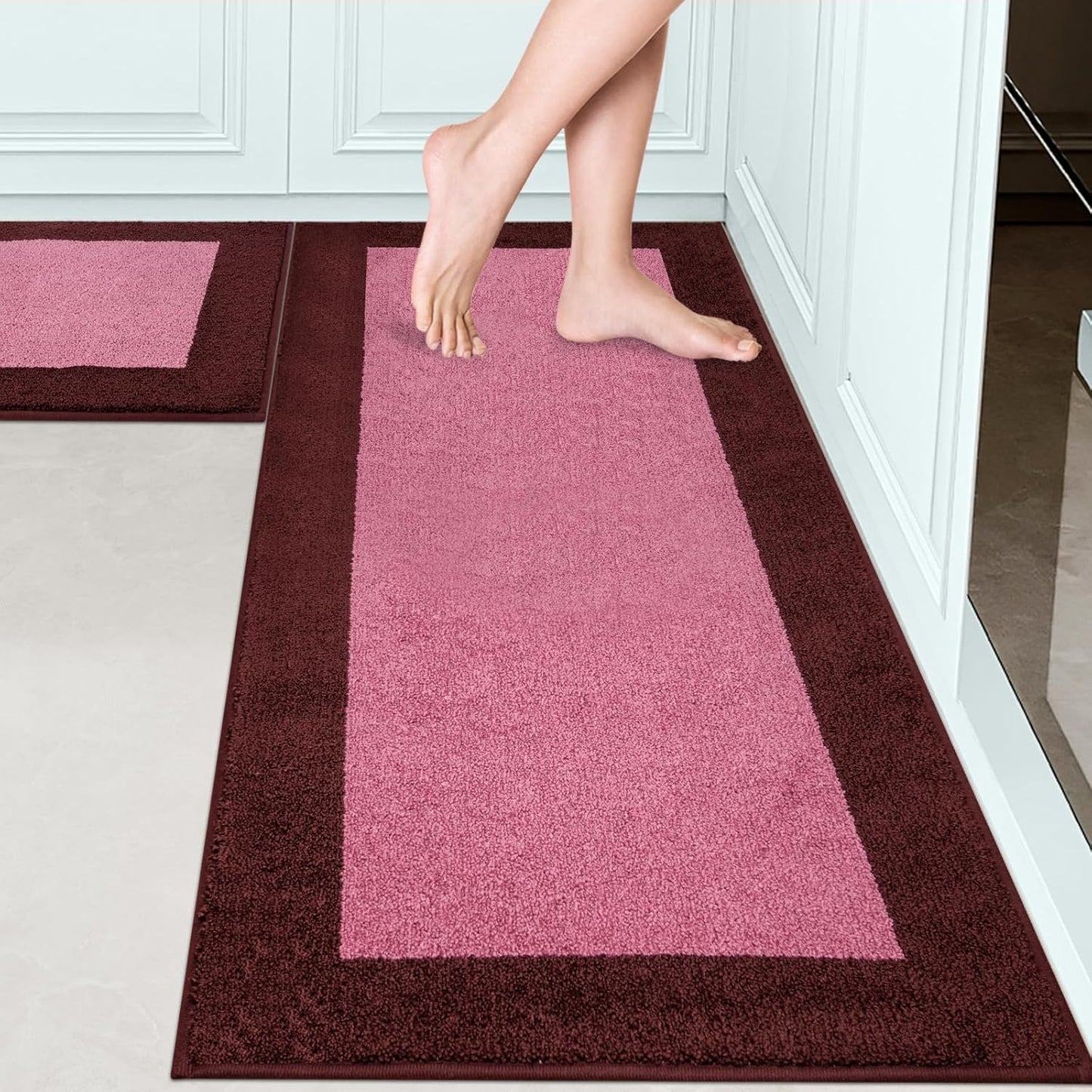 Machine Washable (24" x 36"+ 24" x 60"') Kitchen Rugs Set of 2, Non Slip Kitchen Mats for Floor, Absorbent Entrance Runner Rugs for Bedroom, Hallway, Bathroom, Door (Roll Packing)