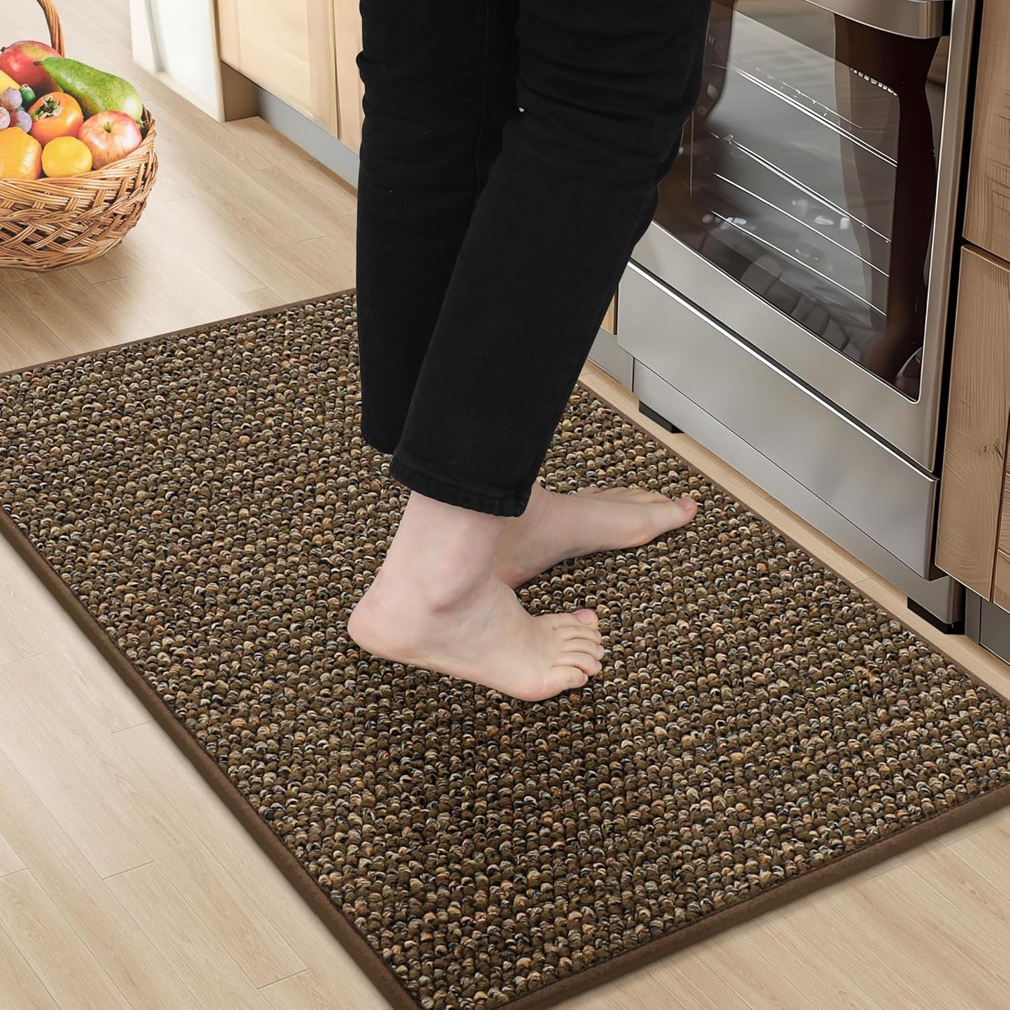 BEQHAUSE Kitchen Rugs and Mats 2PCS, Non-Slip Kitchen Mats for Floor, Absorbent and Stain Resistant Kitchen Runner, Machine Washable Rugs for Kitchen, Laundry & Sink, 20"x32"+20"x48", Taupe