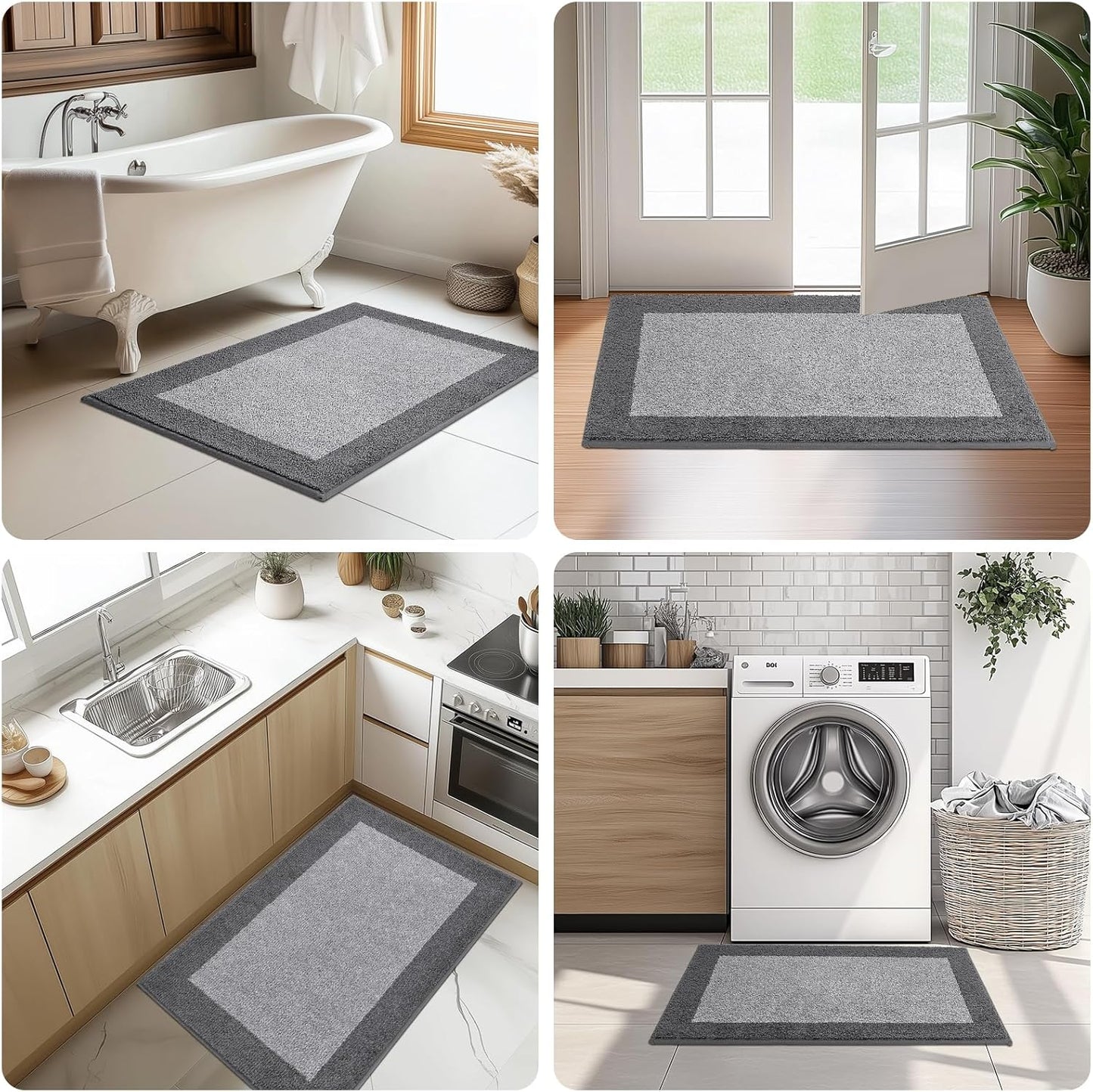 Machine Washable (24" x 36"+ 24" x 60"') Kitchen Rugs Set of 2, Non Slip Kitchen Mats for Floor, Absorbent Entrance Runner Rugs for Bedroom, Hallway, Bathroom, Door (Roll Packing)