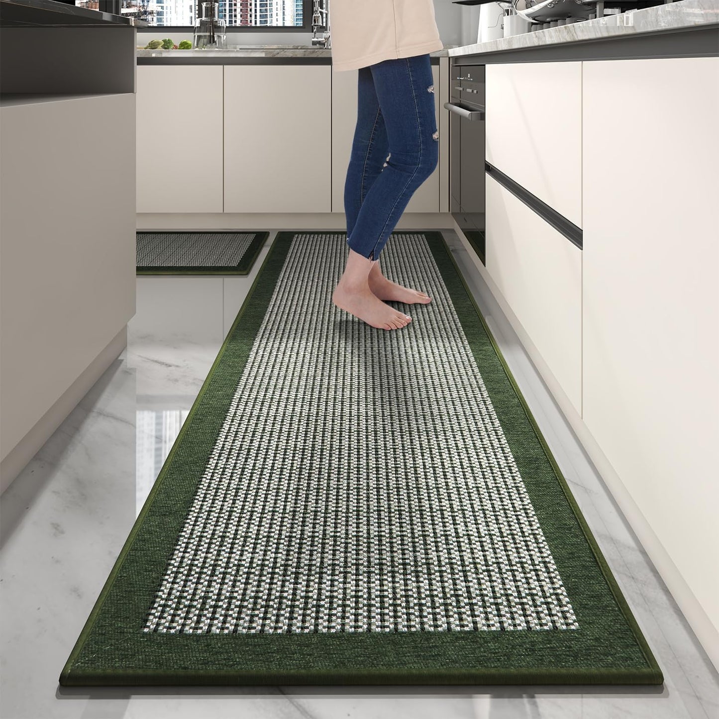PADOOR Non Slip Kitchen Rugs Sets of 2 - Extra Large 2.5'x6' + 20"x32" Runner Rugs for Kitchen Floor Non Skid Washable, Absorbent Kitchen Mat for in Front of Sink 2 Piece Grey