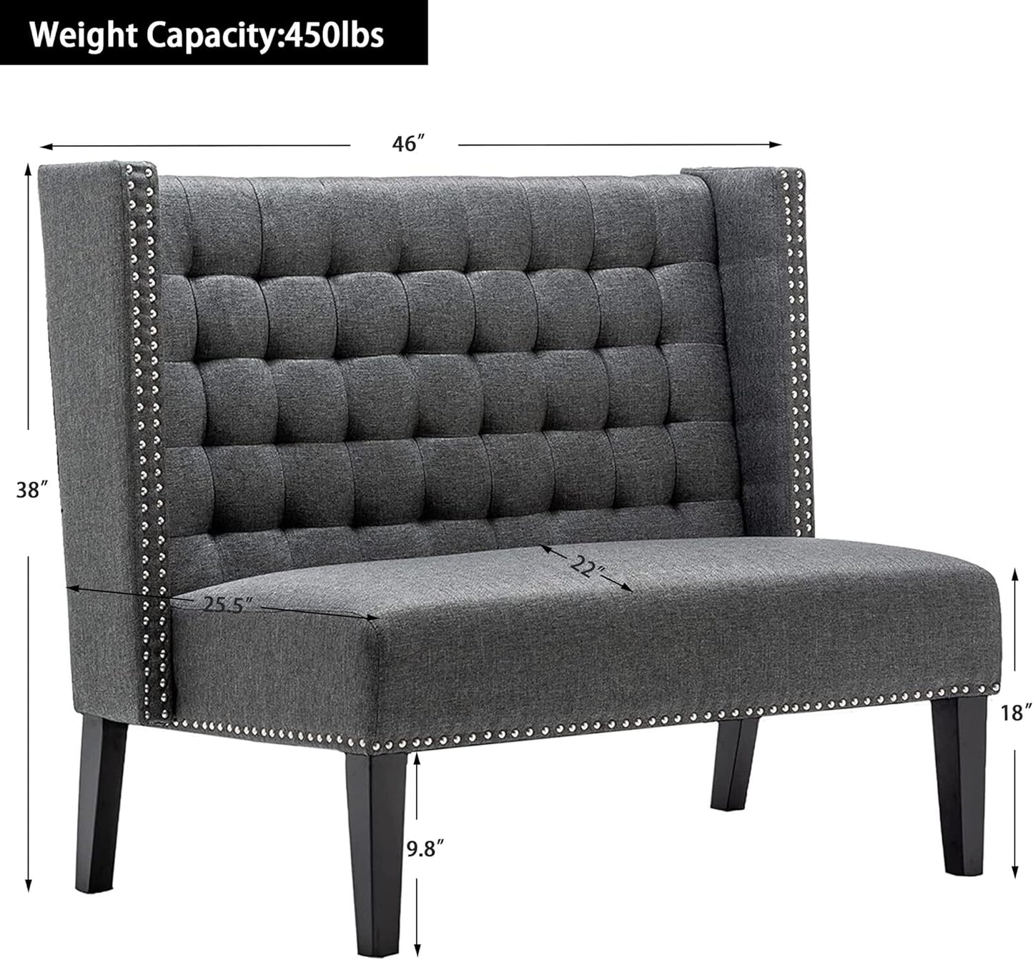 Andeworld Modern Loveseat Settee Bench Sofa Couch, Upholstered Banquette Dining Bench with Back for Dining Living Room Hallway or Entryway Seating,Slate
