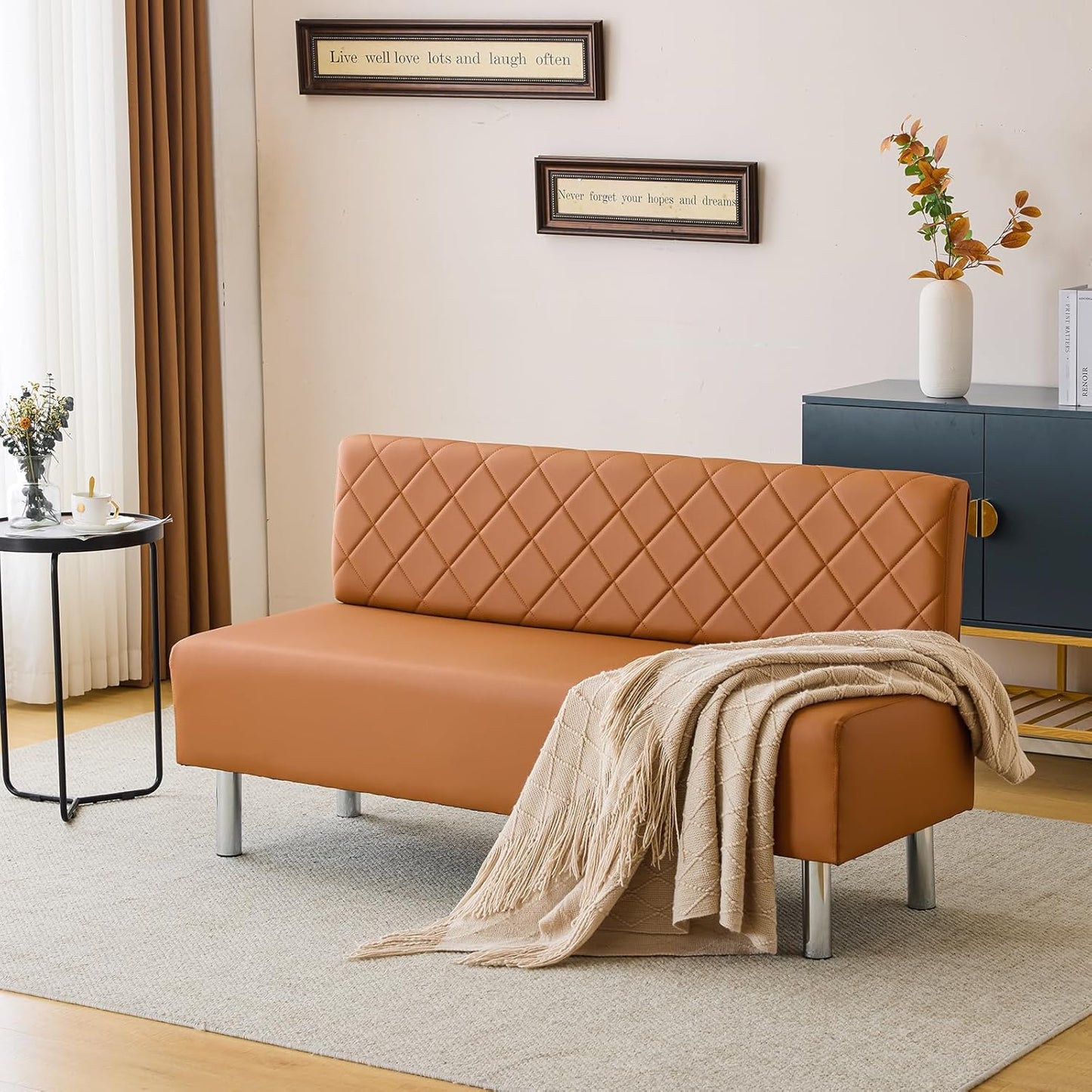 OmySalon Waiting Room Bench with Back, 58.6’’ Office Guest Chair Upholstered Reception Seating, Lobby Furniture for Beauty Salon Barbershop Airport Bank Hall Room Conference, Brown