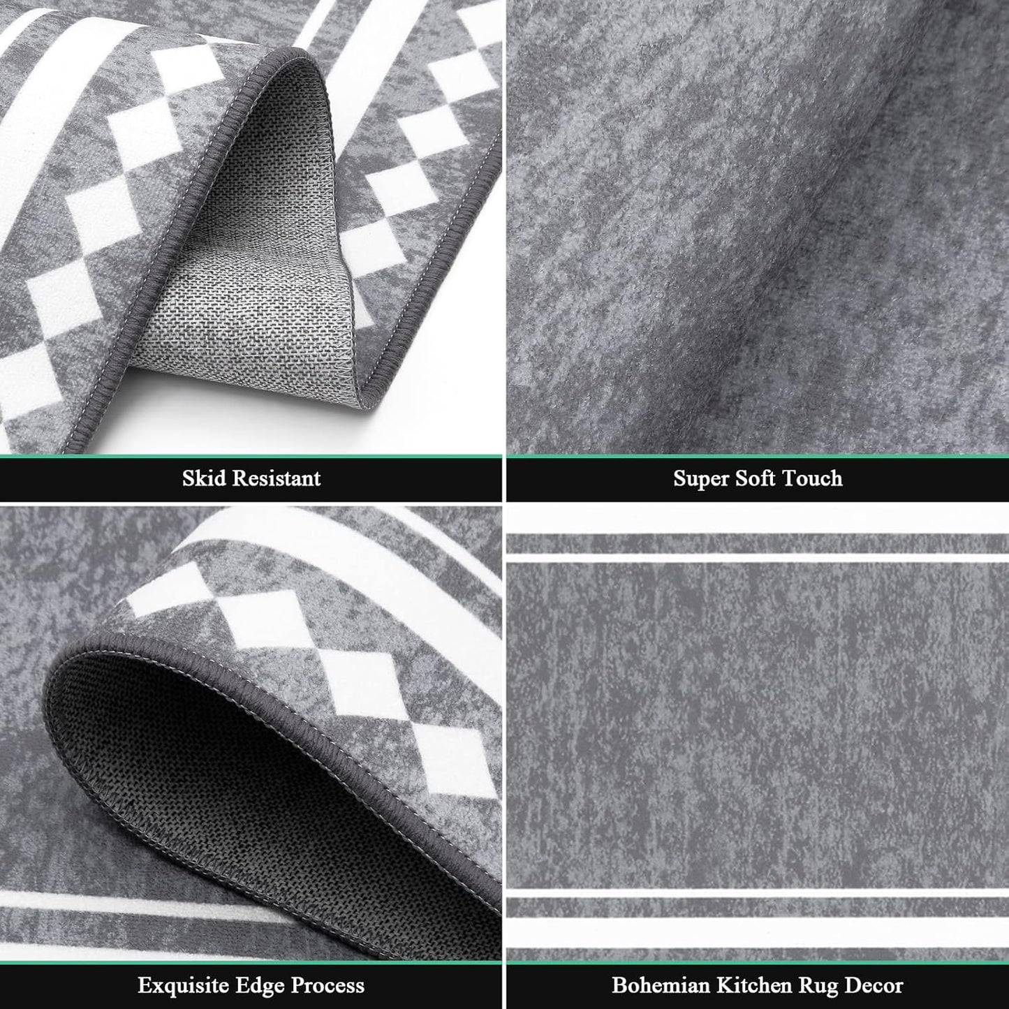 HEBE Farmhouse Kitchen Rugs Sets of 3 Non Slip Washable Boho Kitchen Rugs and Mats for Floor Kitchen Runner Rug Floor Carpet for Kitchen, Laundry, Hallways