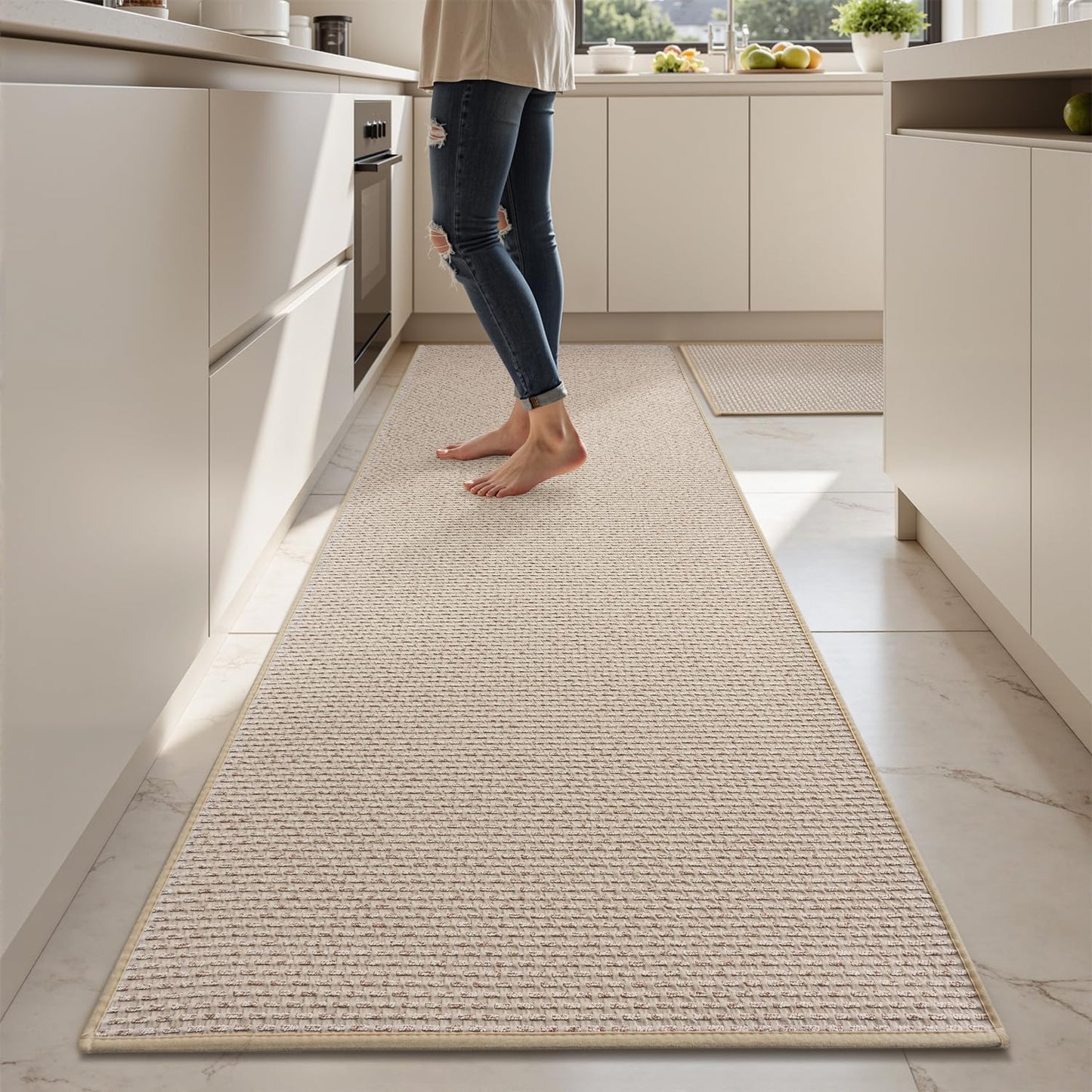 AMOAMI Non Slip Kitchen Rugs Sets of 2 - Extra Large 2.5'x6' + 20"x32" Kitchen Mats for Floor, Water Absorbent Kitchen Runner Machine Washable, No Pile Farmhouse Kitchen Carpet in Front of Sink Island