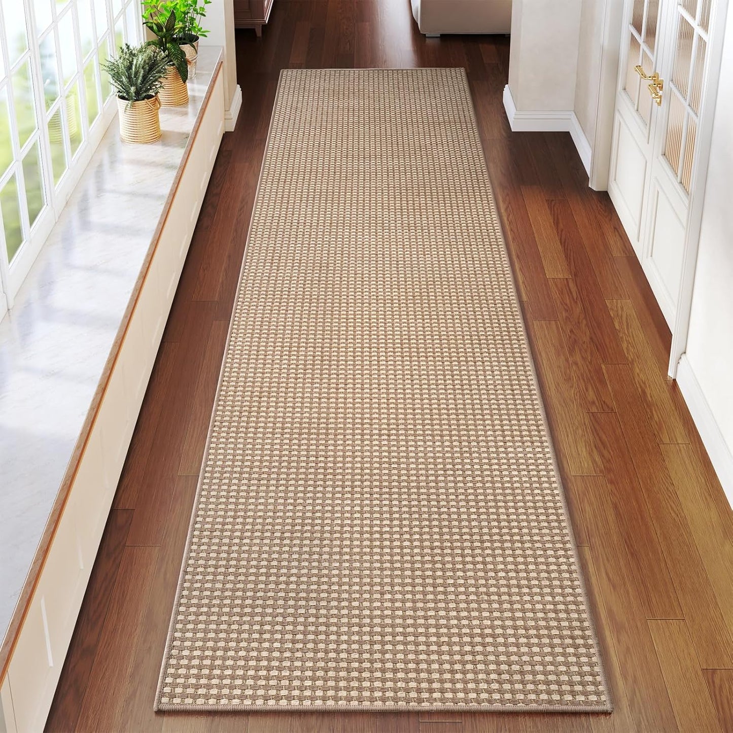 2x6 ft Boho Kitchen Runner Rugs Mat Non Slip Woven Runners for Hallways Washable, Soft Long Entryway Laundry Hall Floor Runner Carpet for Indoor Backdoor Bedroom Kitchen Living Room, Brown