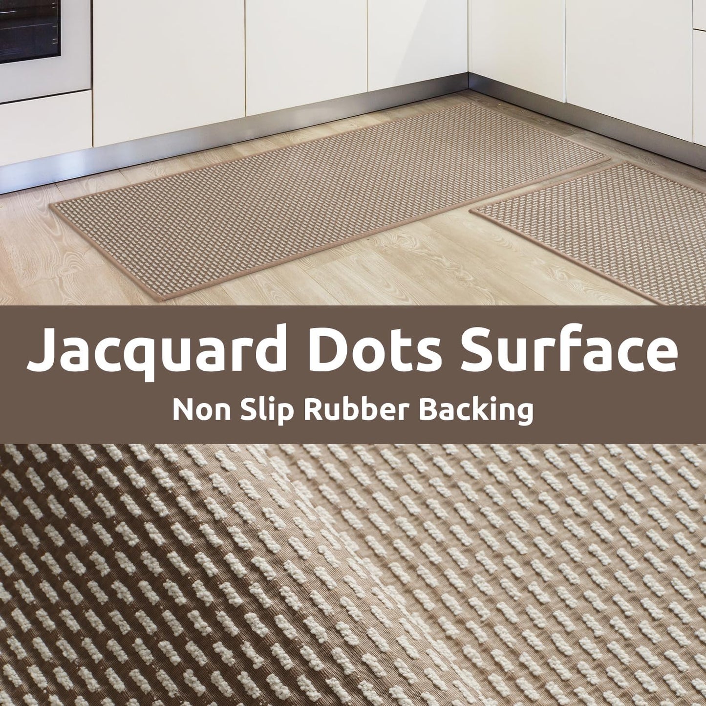 AMOAMI Non Slip Kitchen Rugs Sets of 2 - Extra Large 2.5'x6' + 20"x32" Kitchen Mats for Floor, Water Absorbent Kitchen Runner Machine Washable, No Pile Farmhouse Kitchen Carpet in Front of Sink Island