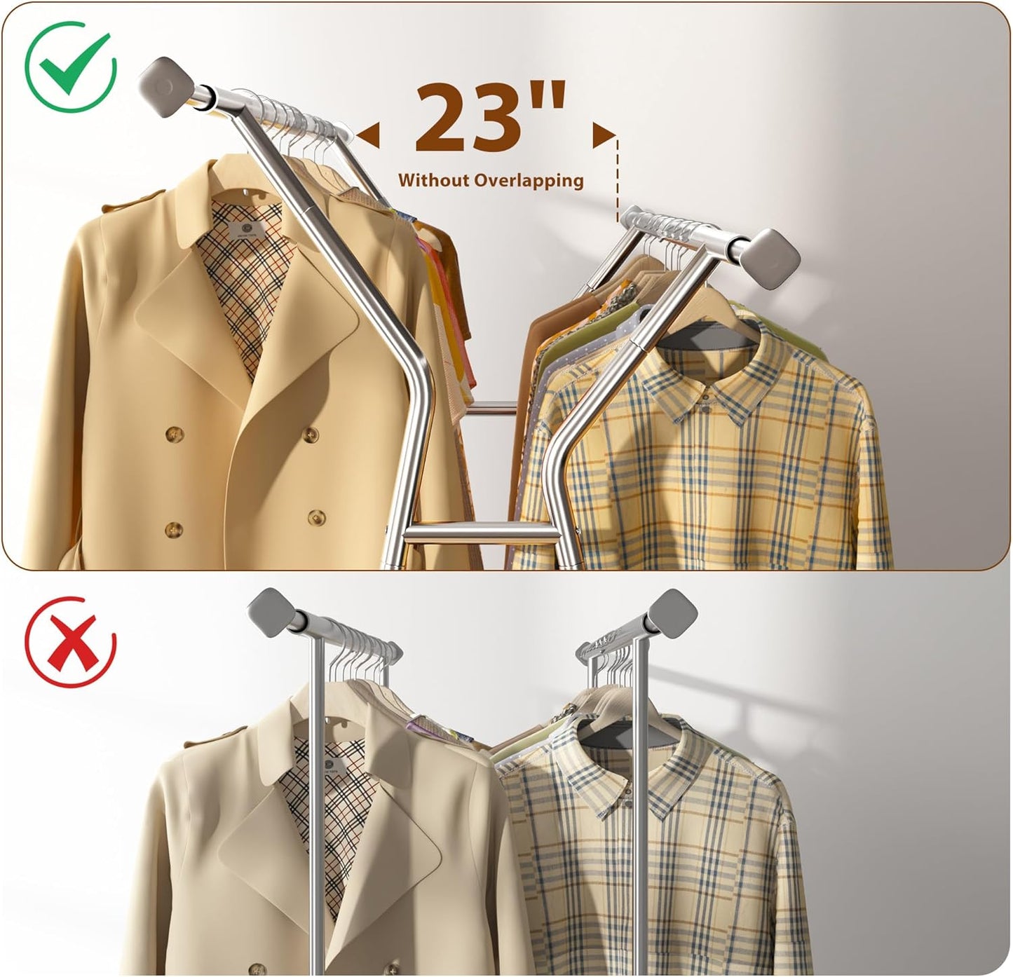 Raybee Heavy Duty Clothes Rack, 630LBS Clothing Rack with Sturdy Wheels and Shelves, Double Rods Clothing Racks for Hanging Clothes Commercial Portable Adjustable Garment Rack, Chrome