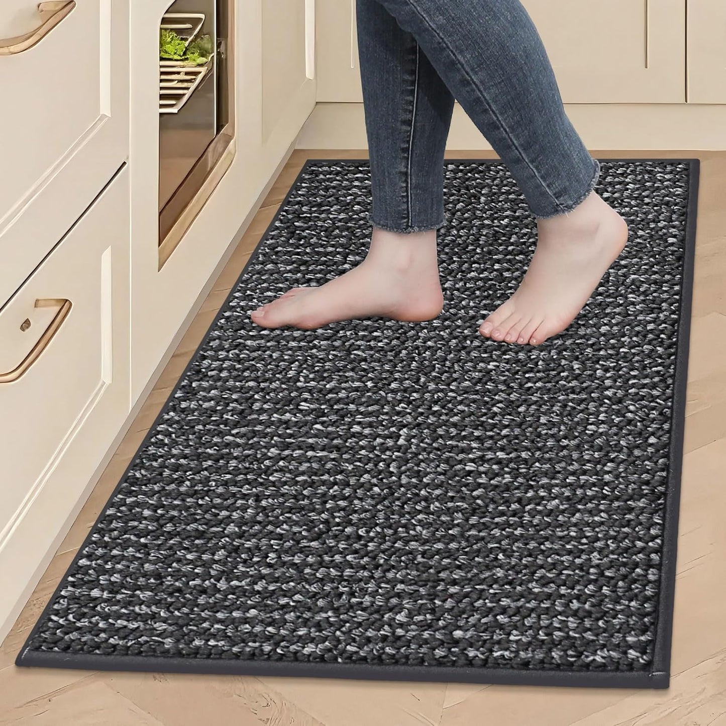 BEQHAUSE Kitchen Rugs and Mats 2PCS, Non-Slip Kitchen Mats for Floor, Absorbent and Stain Resistant Kitchen Runner, Machine Washable Rugs for Kitchen, Laundry & Sink, 20"x32"+20"x48", Taupe