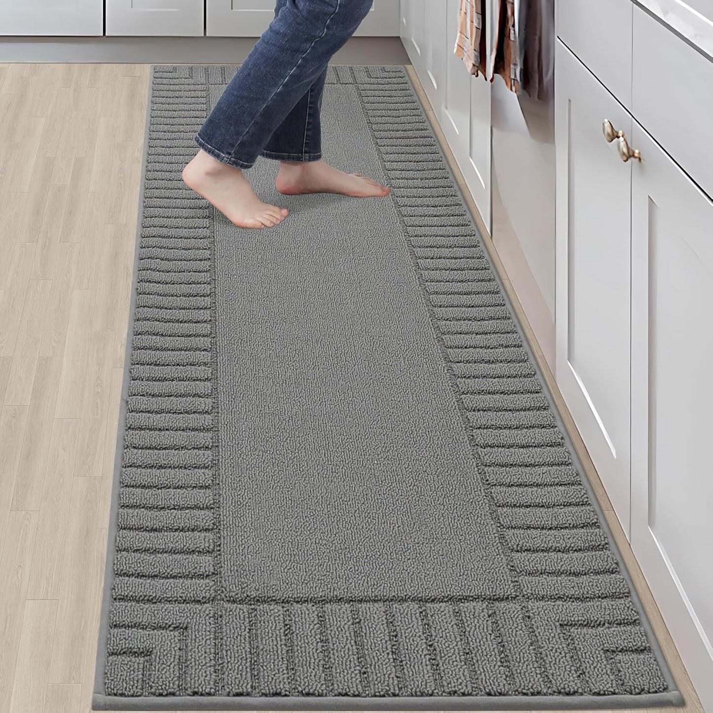 BEQHAUSE-Kitchen-Rugs-Non-Slip-Kitchen-Mats-for-Floor Machine Washable Kitchen Rugs 2 Pieces Kitchen Carpet Runner with TPR Backing,Green,24x35inch/24x60inch