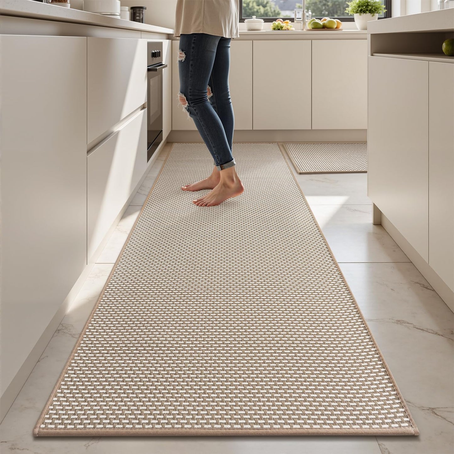 AMOAMI Non Slip Kitchen Rugs Sets of 2 - Extra Large 2.5'x6' + 20"x32" Kitchen Mats for Floor, Water Absorbent Kitchen Runner Machine Washable, No Pile Farmhouse Kitchen Carpet in Front of Sink Island