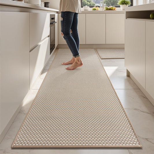 AMOAMI Non Slip Kitchen Rugs Sets of 2 - Extra Large 2.5'x6' + 20"x32" Kitchen Mats for Floor, Water Absorbent Kitchen Runner Machine Washable, No Pile Farmhouse Kitchen Carpet in Front of Sink Island