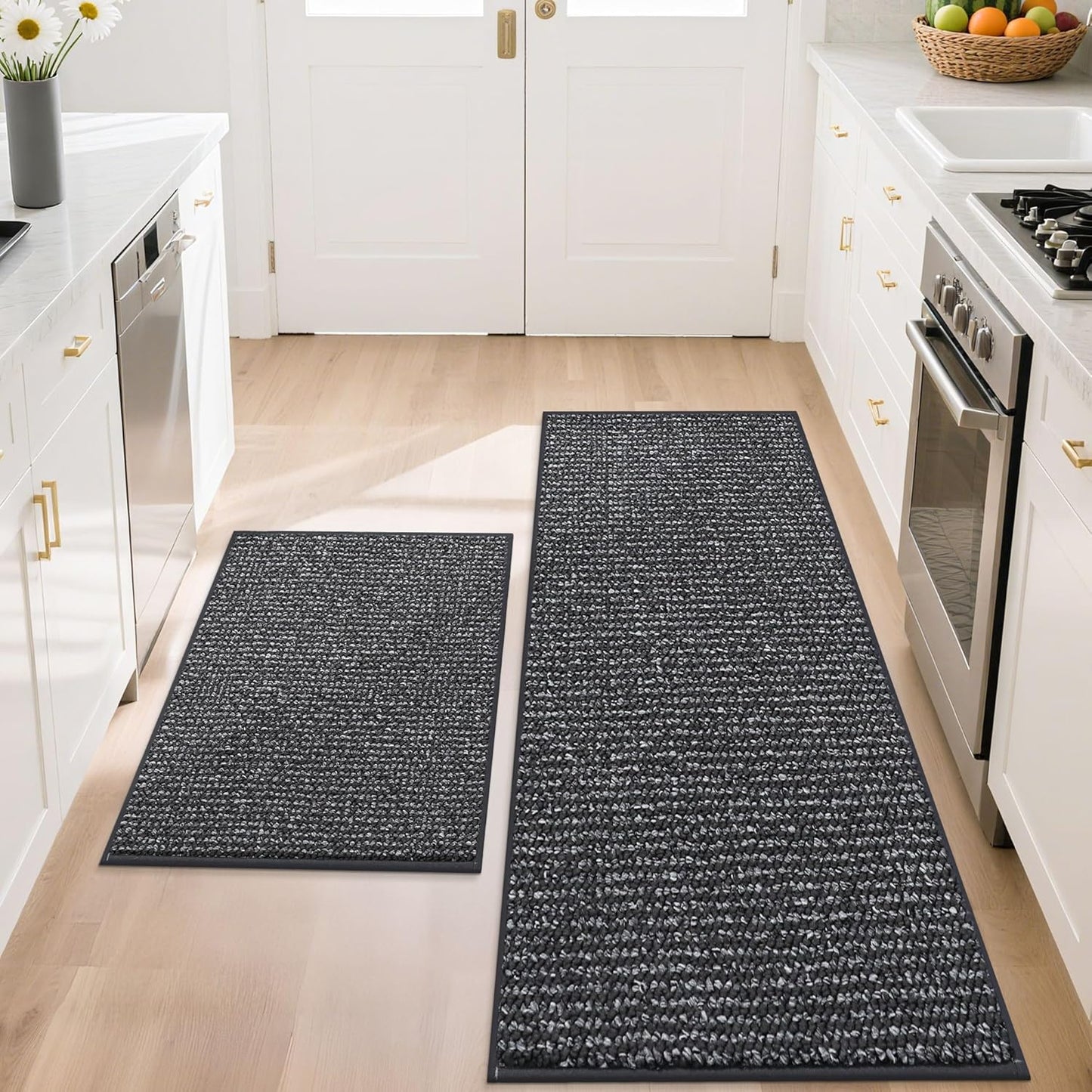 BEQHAUSE Kitchen Rugs and Mats 2PCS, Non-Slip Kitchen Mats for Floor, Absorbent and Stain Resistant Kitchen Runner, Machine Washable Rugs for Kitchen, Laundry & Sink, 20"x32"+20"x48", Taupe