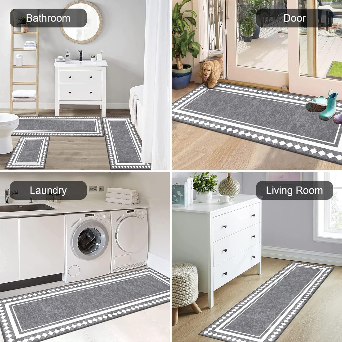 HEBE Farmhouse Kitchen Rugs Sets of 3 Non Slip Washable Boho Kitchen Rugs and Mats for Floor Kitchen Runner Rug Floor Carpet for Kitchen, Laundry, Hallways