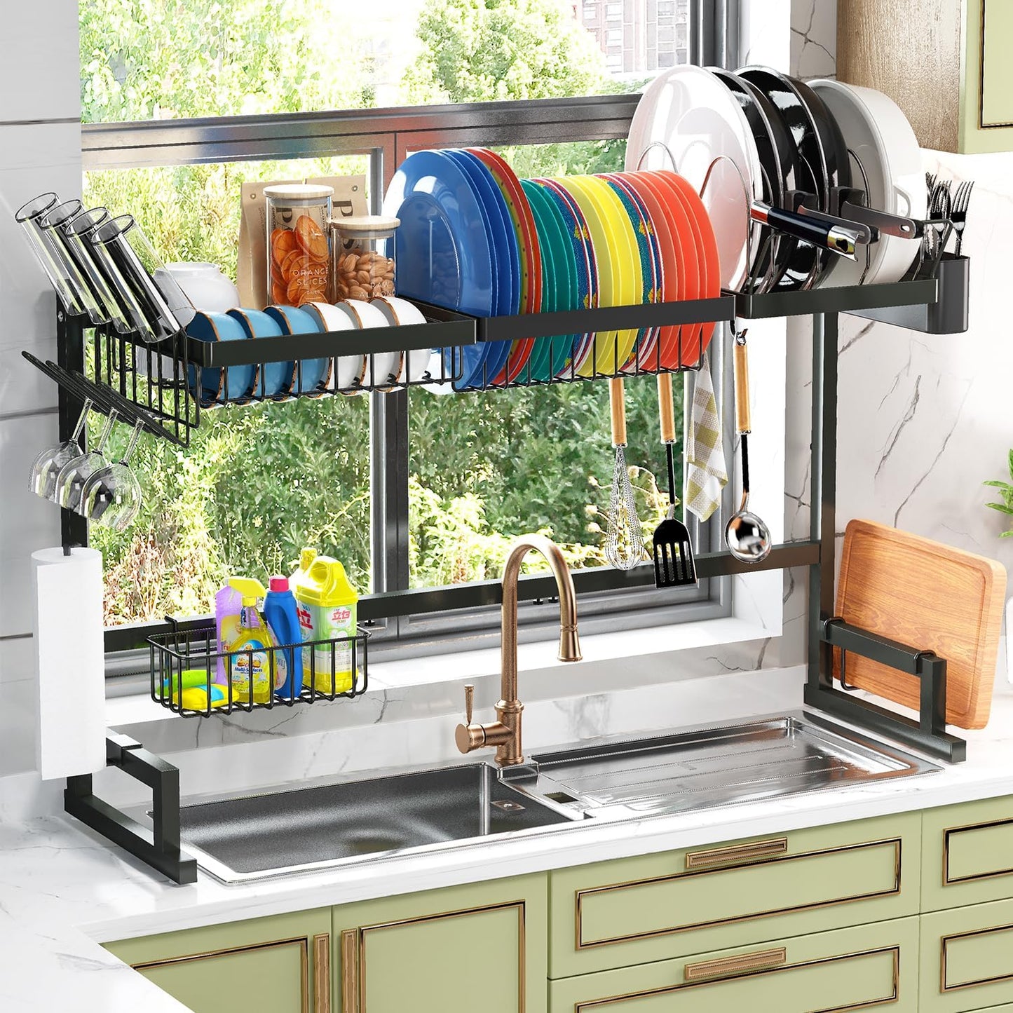 ADBIU Over The Sink Dish Drying Rack (Expandable Height and Length) Snap-On Design 2 Tier Large Dish Rack