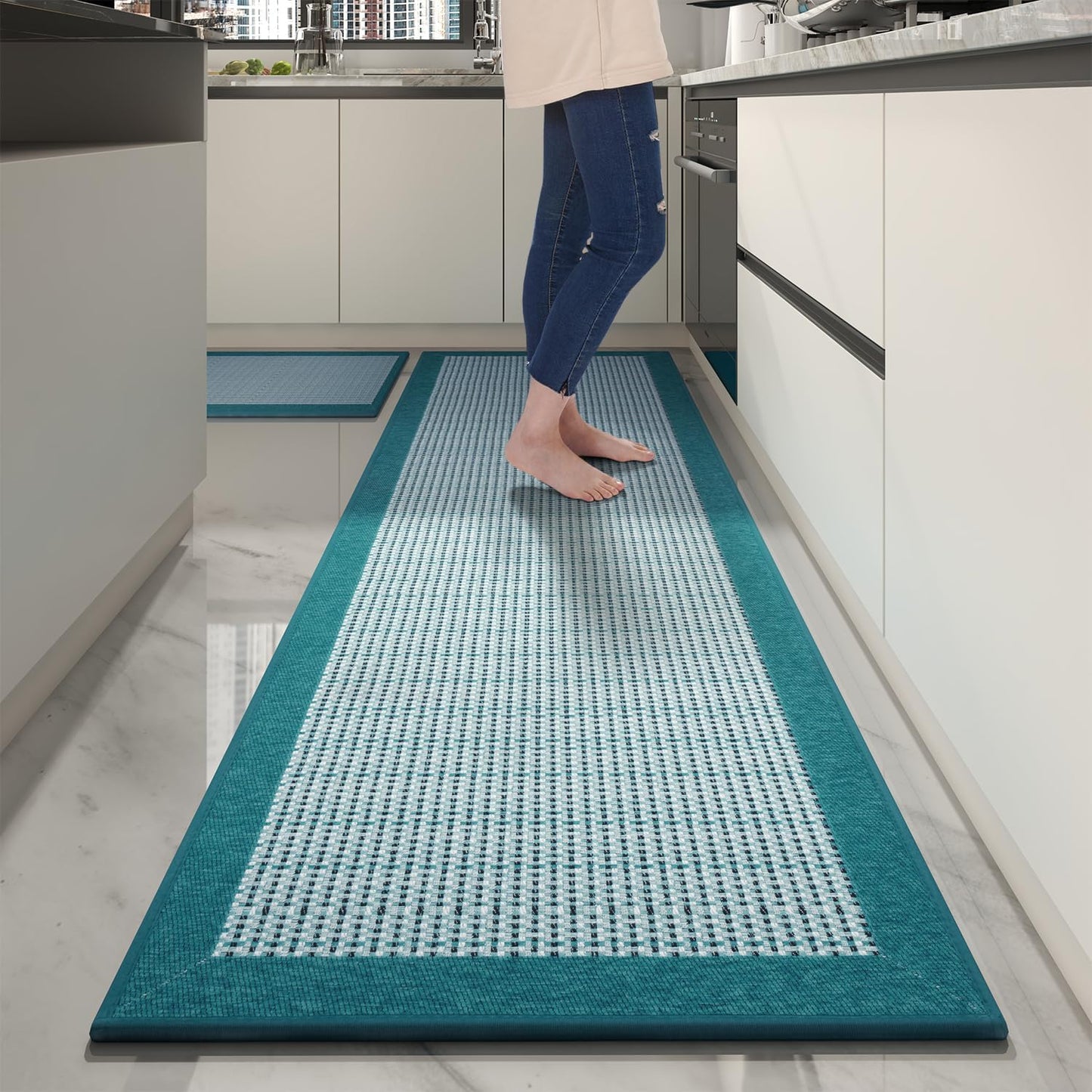 PADOOR Non Slip Kitchen Rugs Sets of 2 - Extra Large 2.5'x6' + 20"x32" Runner Rugs for Kitchen Floor Non Skid Washable, Absorbent Kitchen Mat for in Front of Sink 2 Piece Grey