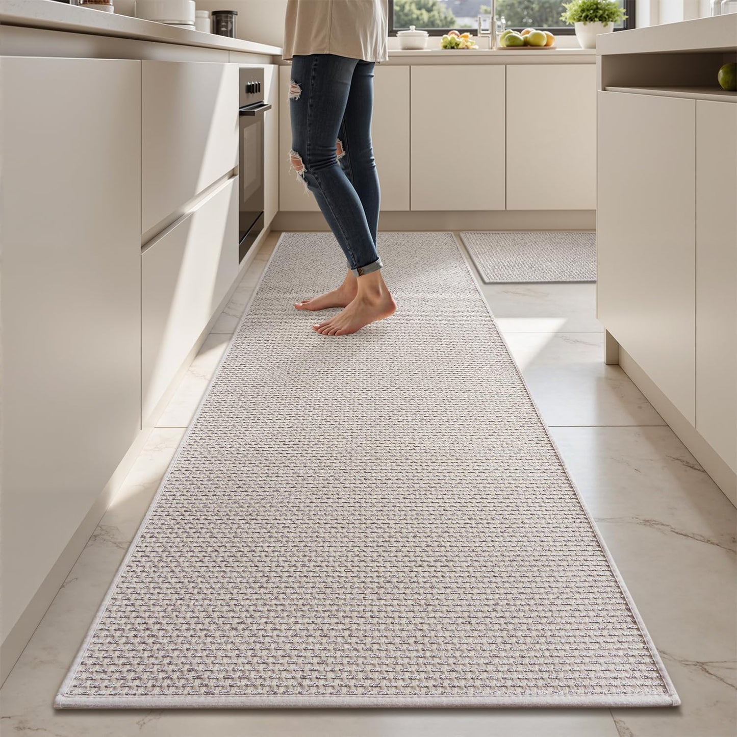 AMOAMI Non Slip Kitchen Rugs Sets of 2 - Extra Large 2.5'x6' + 20"x32" Kitchen Mats for Floor, Water Absorbent Kitchen Runner Machine Washable, No Pile Farmhouse Kitchen Carpet in Front of Sink Island