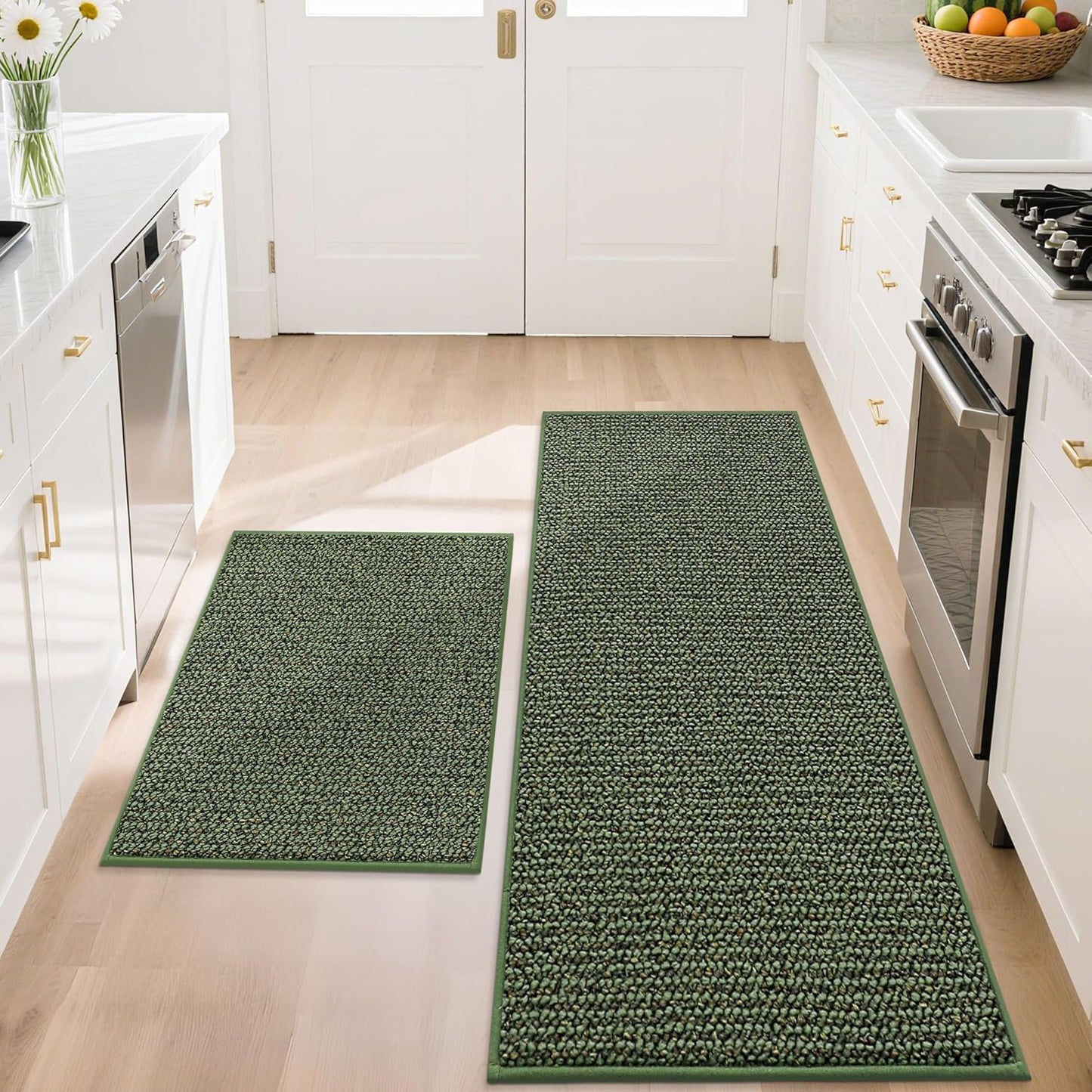 BEQHAUSE Kitchen Rugs and Mats 2PCS, Non-Slip Kitchen Mats for Floor, Absorbent and Stain Resistant Kitchen Runner, Machine Washable Rugs for Kitchen, Laundry & Sink, 20"x32"+20"x48", Taupe