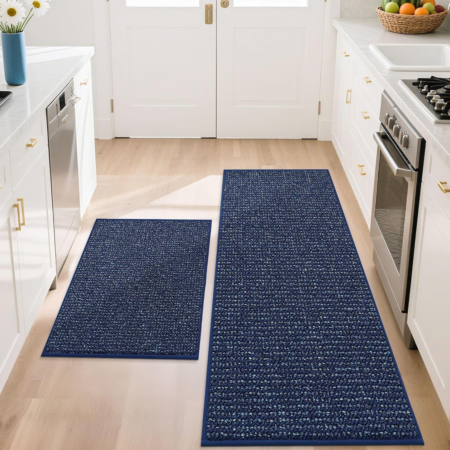 BEQHAUSE Kitchen Rugs and Mats 2PCS, Non-Slip Kitchen Mats for Floor, Absorbent and Stain Resistant Kitchen Runner, Machine Washable Rugs for Kitchen, Laundry & Sink, 20"x32"+20"x48", Taupe
