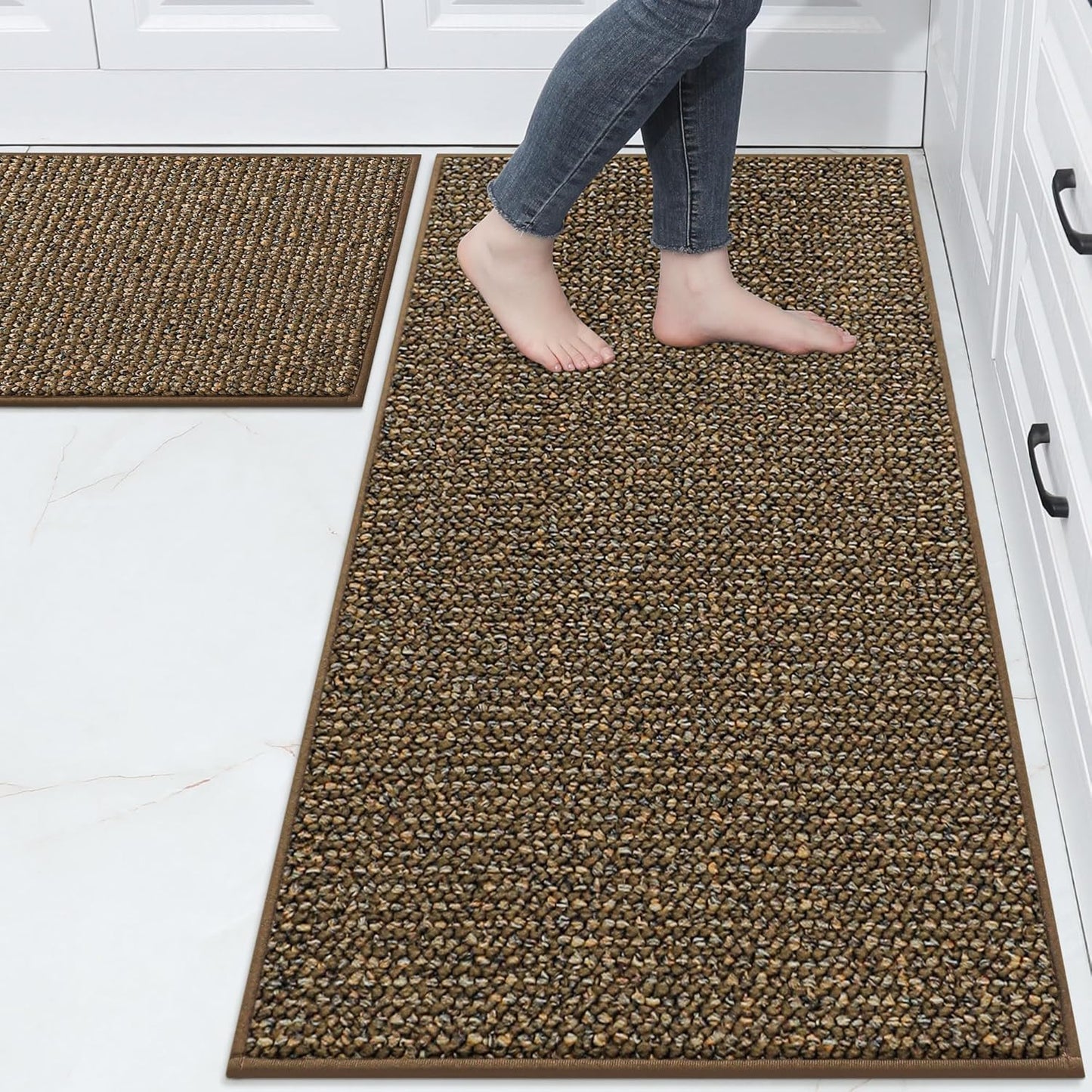 BEQHAUSE Kitchen Rugs and Mats 2PCS, Non-Slip Kitchen Mats for Floor, Absorbent and Stain Resistant Kitchen Runner, Machine Washable Rugs for Kitchen, Laundry & Sink, 20"x32"+20"x48", Taupe